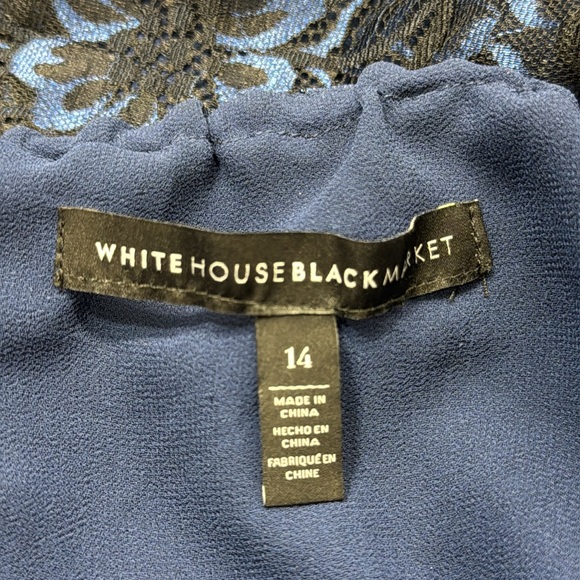 White House Black Market Navy Blue Black Lace Bell Sleeve Off The Shoulder Top - Picture 8 of 12